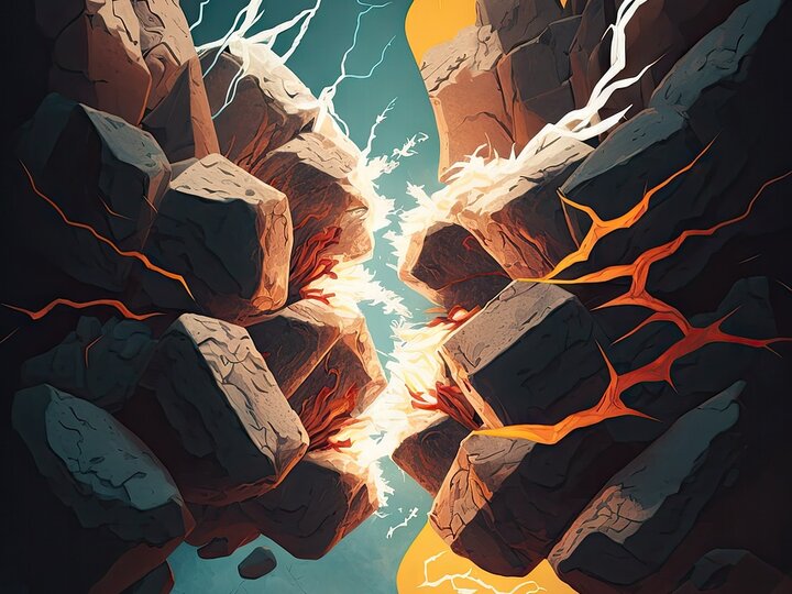 Image of rocks smashing into each other