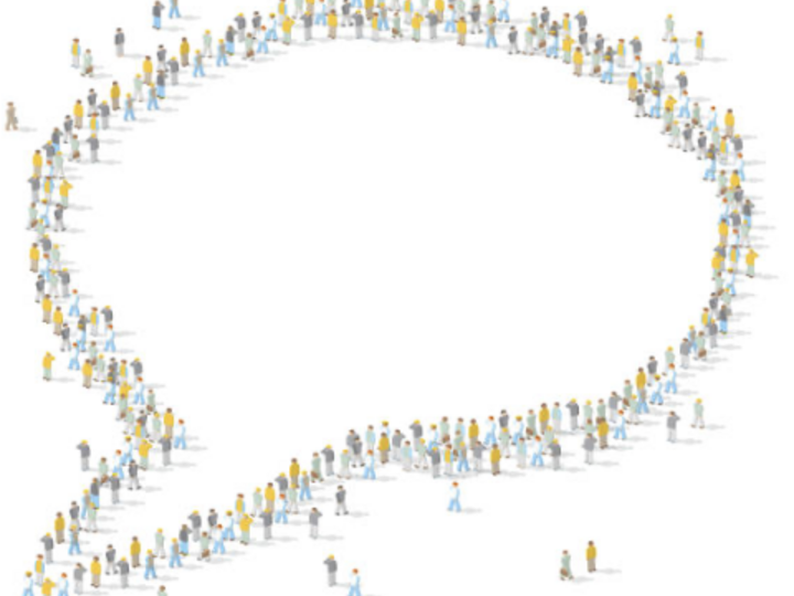 Illustration of people forming a talk bubble
